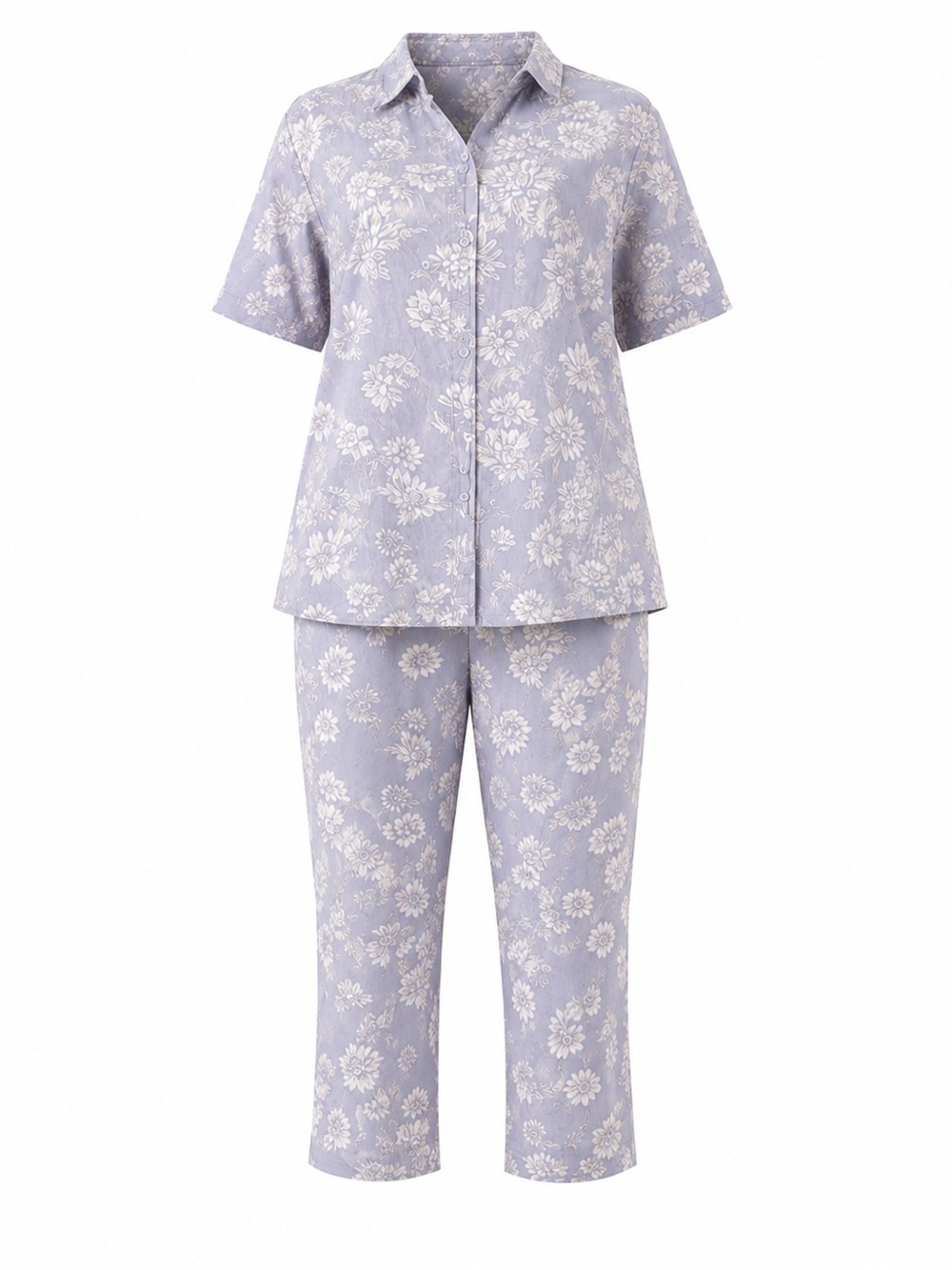 Periwinkle pajamas, 2X Short Sleeve Button Up Top And 1X Matching Pants cotton